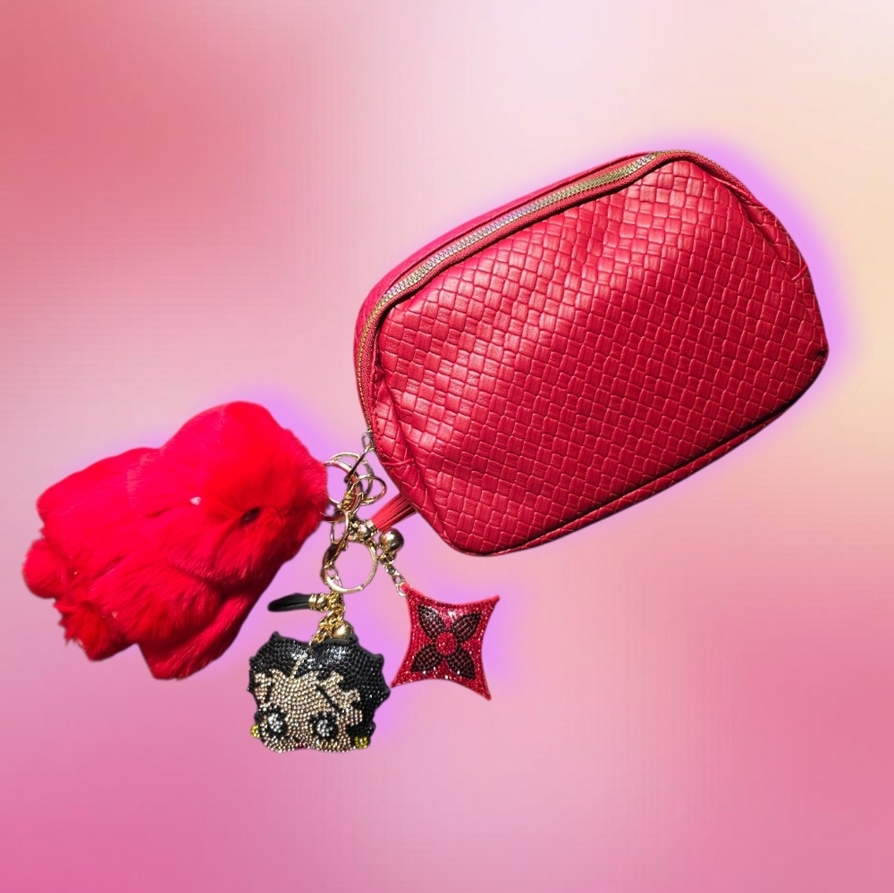 Crossbody & Fanny Pack Bag Bundle Deal | Red Nylon Crossbody + Bunny and 2 Charm